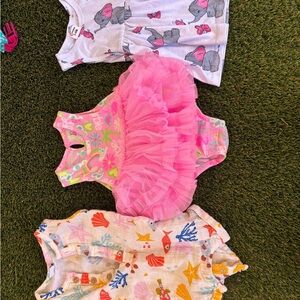 Girls Pink Tulle Ruffle One-Piece Bodysuit - Cute Swim/Party Wear